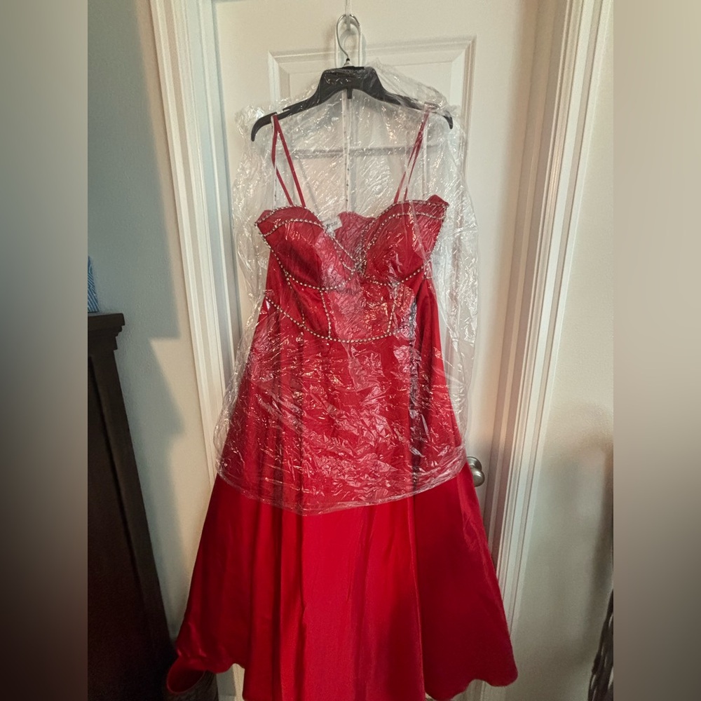 Elegant Red Gown with Beaded Details